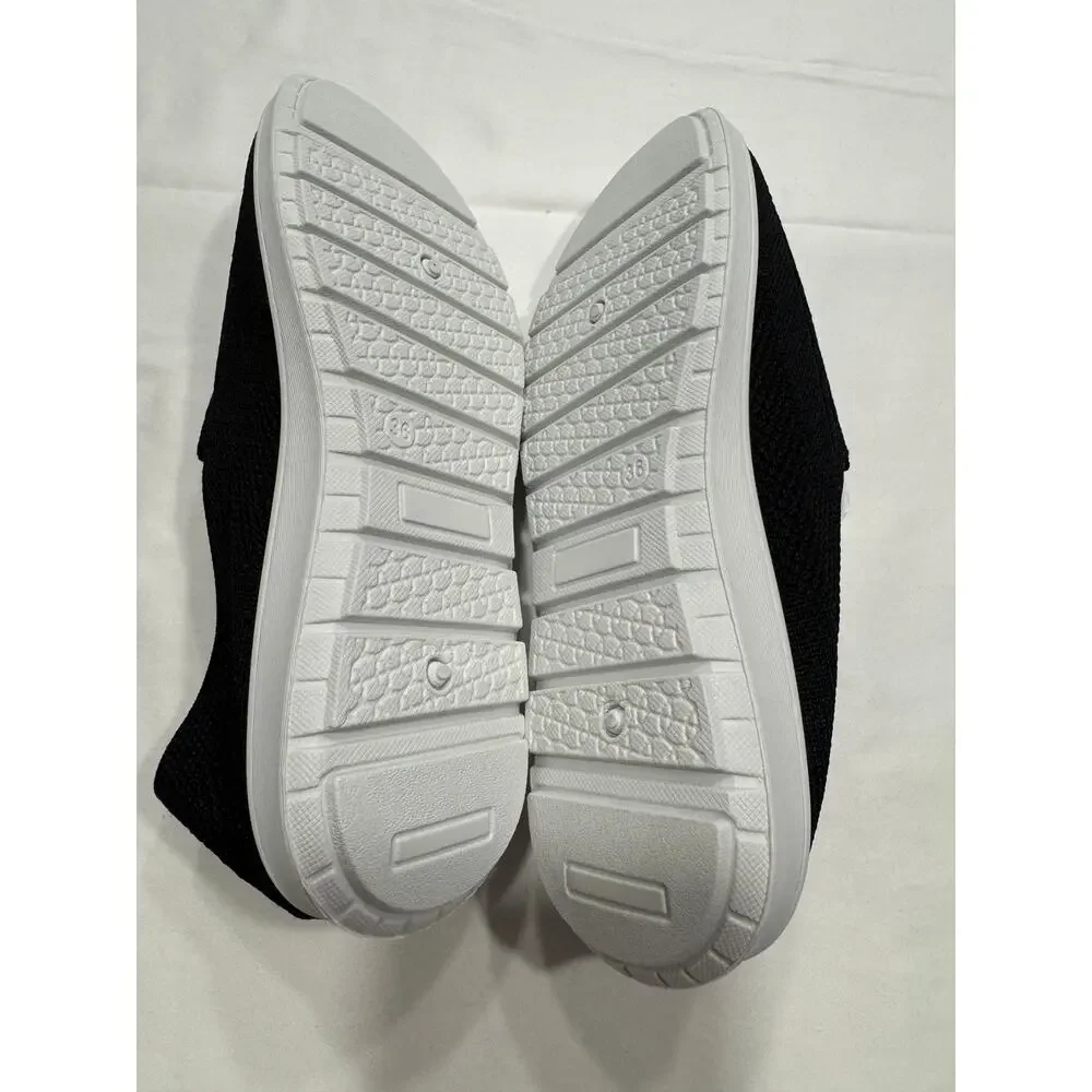 Women's Breathable Mesh Knitted Slip-On Walking Casual Sneaker Shoes 36 Black‎
